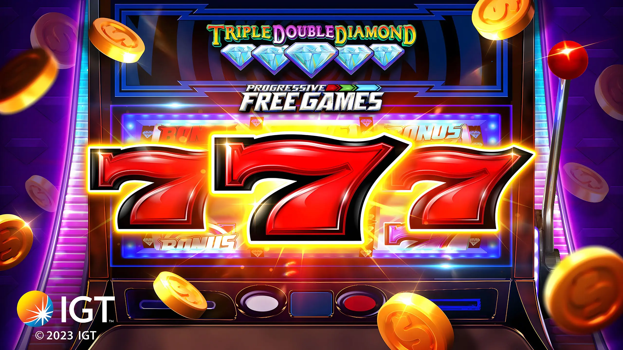 Triple Double Diamond slot artwork featuring three red sevens and diamond symbols